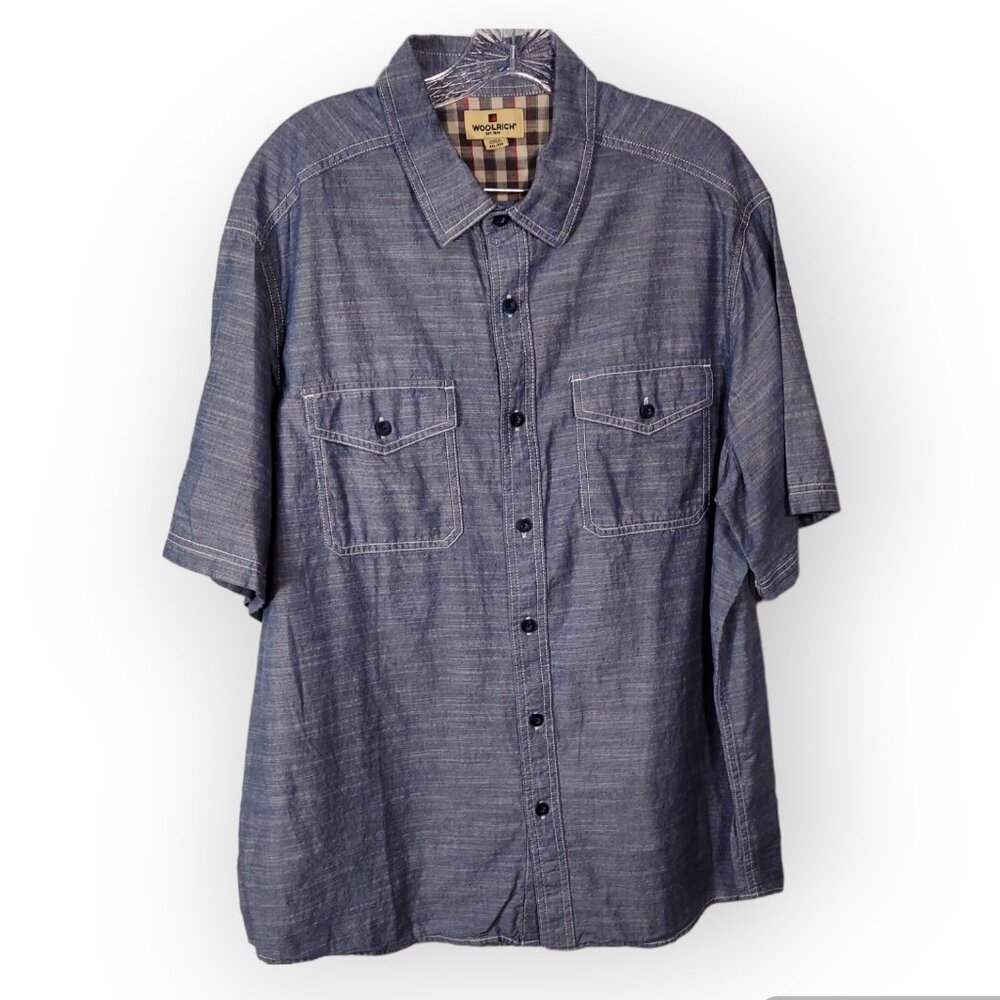 Woolrich Mens Blue Short Sleeve Shirt Sz XXL Button Front